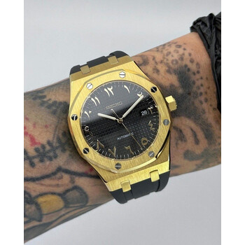 Custom Seiko Mod • Black Gold Arabic AP on rubber strap • 41mm
